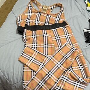 Burberry Tan and Black Check Pattern Gym Set